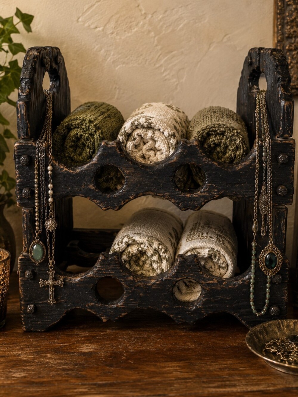 Rustic Gothic Wooden Wine Rack  Castlecore Jewelry Organizer Display